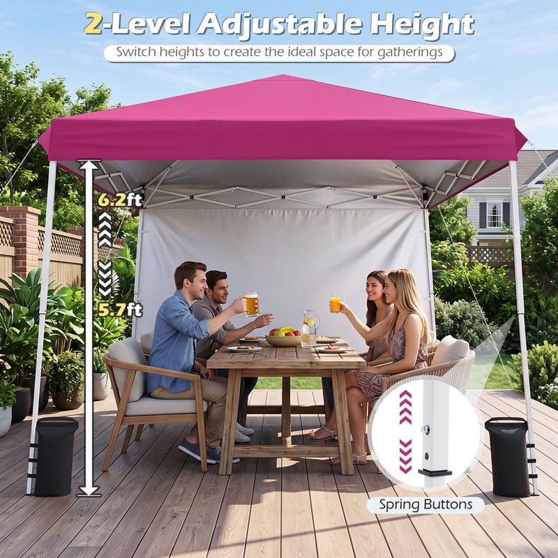 Costway - 9 ft x 9 ft  Pop Up Canopy Tent with 8 Ground Stakes 4 Wind Ropes and Carry Bag  for Outdoor Party-Pink