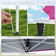 Costway - 9 ft x 9 ft  Pop Up Canopy Tent with 8 Ground Stakes 4 Wind Ropes and Carry Bag  for Outdoor Party-Pink