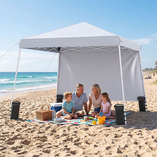 Costway - 9 ft x 9 ft  Pop Up Canopy Tent with 8 Ground Stakes 4 Wind Ropes and Carry Bag  for Outdoor Party-White