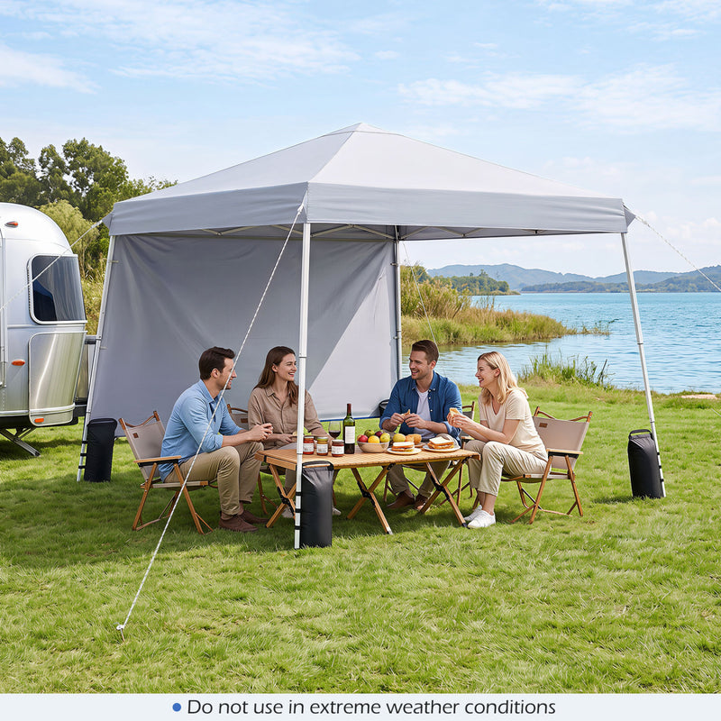 Costway - 9 ft x 9 ft  Pop Up Canopy Tent with 8 Ground Stakes 4 Wind Ropes and Carry Bag  for Outdoor Party-White