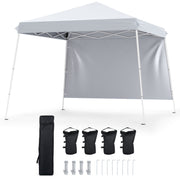 Costway - 9 ft x 9 ft  Pop Up Canopy Tent with 8 Ground Stakes 4 Wind Ropes and Carry Bag  for Outdoor Party-White