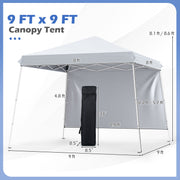 Costway - 9 ft x 9 ft  Pop Up Canopy Tent with 8 Ground Stakes 4 Wind Ropes and Carry Bag  for Outdoor Party-White