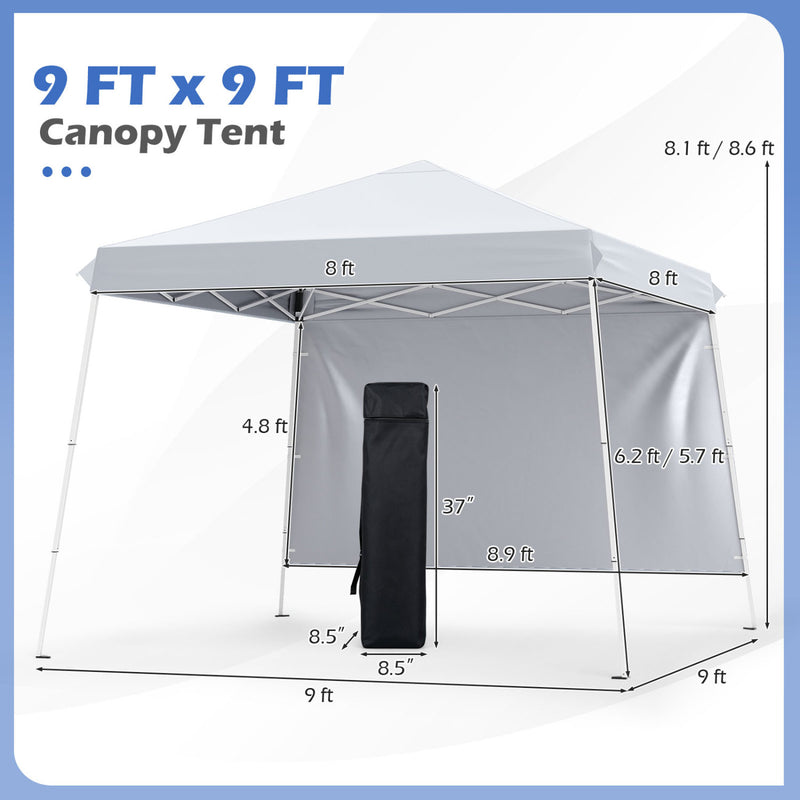 Costway - 9 ft x 9 ft  Pop Up Canopy Tent with 8 Ground Stakes 4 Wind Ropes and Carry Bag  for Outdoor Party-White