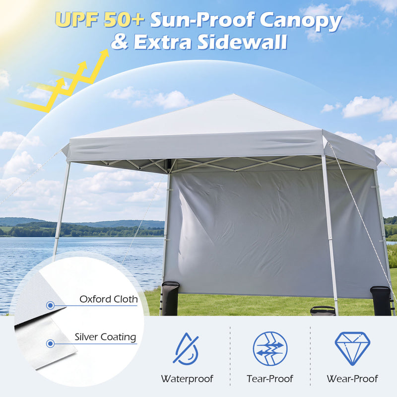 Costway - 9 ft x 9 ft  Pop Up Canopy Tent with 8 Ground Stakes 4 Wind Ropes and Carry Bag  for Outdoor Party-White