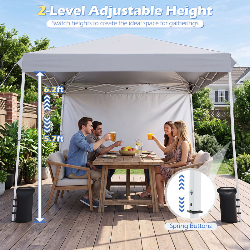 Costway - 9 ft x 9 ft  Pop Up Canopy Tent with 8 Ground Stakes 4 Wind Ropes and Carry Bag  for Outdoor Party-White