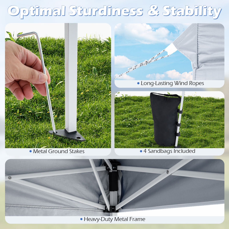 Costway - 9 ft x 9 ft  Pop Up Canopy Tent with 8 Ground Stakes 4 Wind Ropes and Carry Bag  for Outdoor Party-White