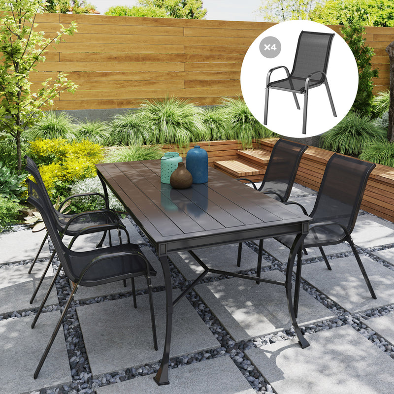 Outsunny - Set of 4 Outdoor Dining Chairs, Stackable Lawn Chairs with High Back, Breathable Mesh Seat for Garden Porch, Black