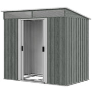 6.5x4FT Galvanised Metal Shed with Foundation Kit, Lockable Garden Tool Storage House with Sliding Doors, Vents, Grey