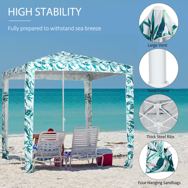 Outsunny - Beach Umbrella, 6.5' Easy-Assembly Sun-Shade Shelter with Sandbags and Carry Bag, Cool UV50+, Green — 84D-220V00GN