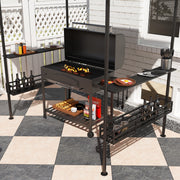 Outsunny - 8' x 5' Barbecue Gazebo, 2-Tier BBQ Gazebo with 2 Side Shelves, Storage Basket, Hanging Hooks, Dark Grey