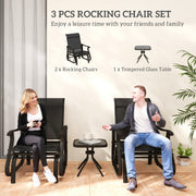 Outsunny - 3PCs Gliding Rocking Chair & Bistro Tea Table Set, Black