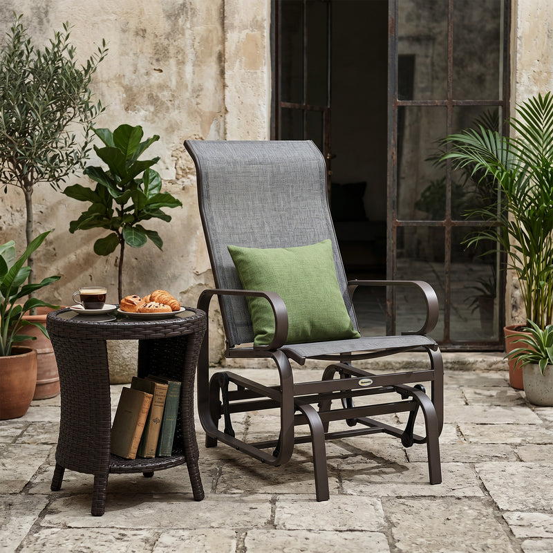 Outsunny - Patio Glider with Breathable Mesh Fabric, Outdoor Glider Chair, Garden Rocking Gliding Seat for Patio, Yard, Porch, Grey