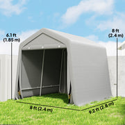 9.2' x 7.9' Garden Storage Tent, Patio Storage Shelter w/ Metal Frame and Double Zipper Doors, Light Grey