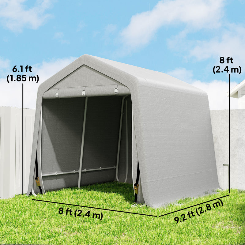 9.2' x 7.9' Garden Storage Tent, Patio Storage Shelter w/ Metal Frame and Double Zipper Doors, Light Grey