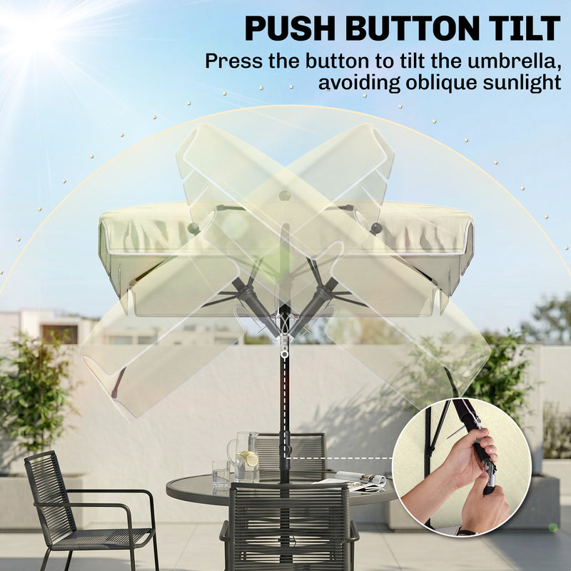 6.5x4ft Rectangle Patio Umbrella Aluminum Tilt Adjustable Garden Parasol Sun Shade Outdoor Canopy Cream White