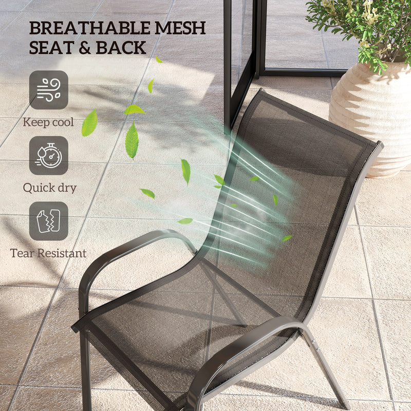 Outsunny - Set of 4 Outdoor Dining Chairs, Stackable Lawn Chairs with High Back, Breathable Mesh Seat for Garden Porch, Black