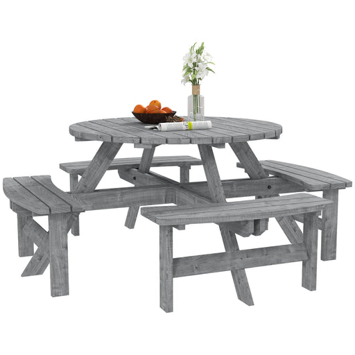 Outsunny - 8 Seater Round Wooden Pub Bench & Picnic Table, Patio Dining Set for Outdoor Patio (Umbrella Not Included)
