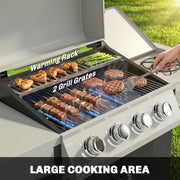 Outsunny - 4+1 Burner Liquid Propane Gas Grill, Outdoor Portable BBQ Grill with Side Burner, Warming Rack, Side Shelf