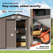 7' x 4' x 6' Garden Storage Shed Outdoor Patio Metal Tool Storage House w/ Foundation Kit and Double Doors Brown