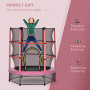 Aosom 55" Kids Trampoline with Enclosure Net for Indoor/Outdoor, Trampoline for Boys and Girls Age 3-6 Years, Pink
