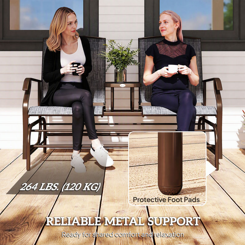 Outsunny - Patio Glider Rocking Chair 2 Person Outdoor Loveseat Rocker Garden Furniture Bench, Grey