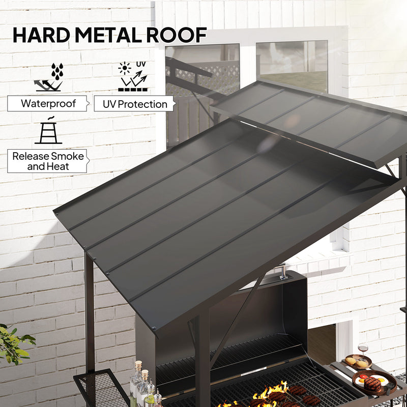Outsunny - 8 x 5ft Hardtop Grill Gazebo with Double Metal Roof, 2 Side Shelves and 10 Hooks for Patio Backyard Lawn Deck