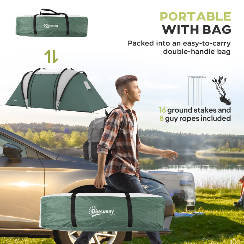 Outsunny - Camping Tent with 2 Bedrooms and Living Area, 3000mm Waterproof Family Tent, for Fishing Hiking Festival, Army Green