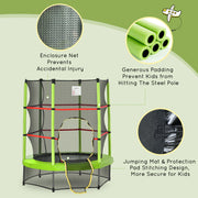 Aosom 55" Kids Trampoline with Enclosure Net for Indoor/Outdoor, Trampoline for Boys and Girls Age 3-6 Years, Green
