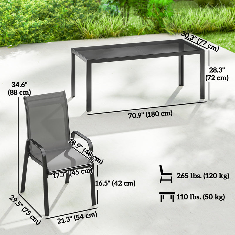 Outsunny - Outdoor Dining Sets for 8 with Stackable Chairs, Patio Dining Set with Glass Top Table for Garden, Patio, Backyard, Dark Grey