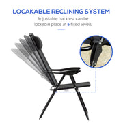 Outsunny - Set of 4 Camping Chairs, Outdoor Folding Lounge Chair Set with 5 Level Adjustable Backrest, Removable Headrest, Armrest for Camping, Backyard, Black
