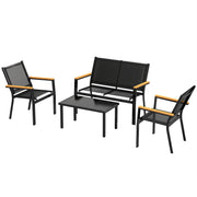 Outsunny - Outdoor 4 Piece Set Patio Furniture with Sofa, Tempered Glass Tabletop for Garden Backyard Porch, Black