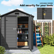 6x4.5FT Plastic Shed, Lockable Garden Tool Storage House with Double Doors and Vent, Grey