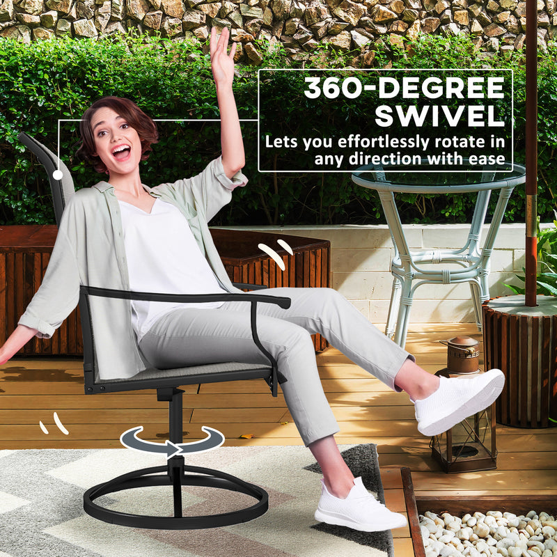 Outsunny - Outdoor Swivel Dining Chairs Set of 2, High Back Swivel Chairs with All Weather Mesh for Deck, Backyard, Poolside, Grey