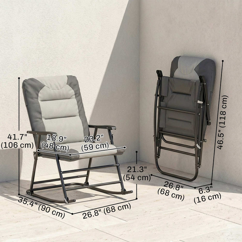 Outsunny - Folding Rocking Chair Set of 2 Padded Rockers with Armrest, Light Grey