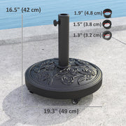 46 lbs Resin Round Patio Umbrella Base, Umbrella Stand with Wheels, Outdoor Umbrella Stand, Black