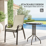 Outsunny - 3 Pieces Bistro Set, Small Patio Furniture Set with Stackable Mesh Chairs, Glass Table for Garden, Balcony, Beige
