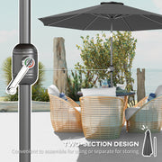 10' x 8' Round Market Umbrella, Patio Umbrella with Crank Handle and Tilt, Outdoor Parasol for Garden, Bench, Lawn, Grey