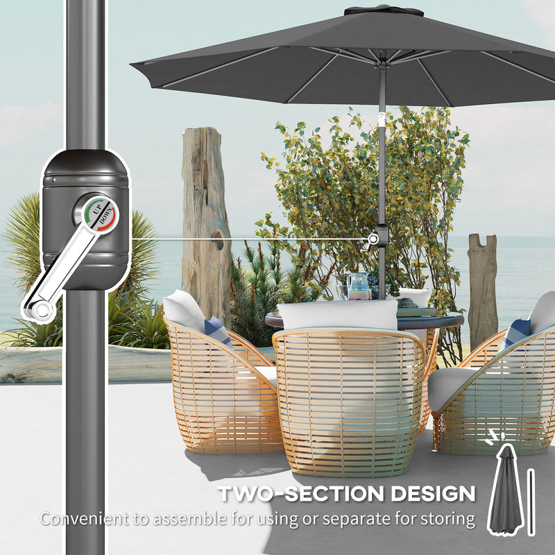 10' x 8' Round Market Umbrella, Patio Umbrella with Crank Handle and Tilt, Outdoor Parasol for Garden, Bench, Lawn, Grey