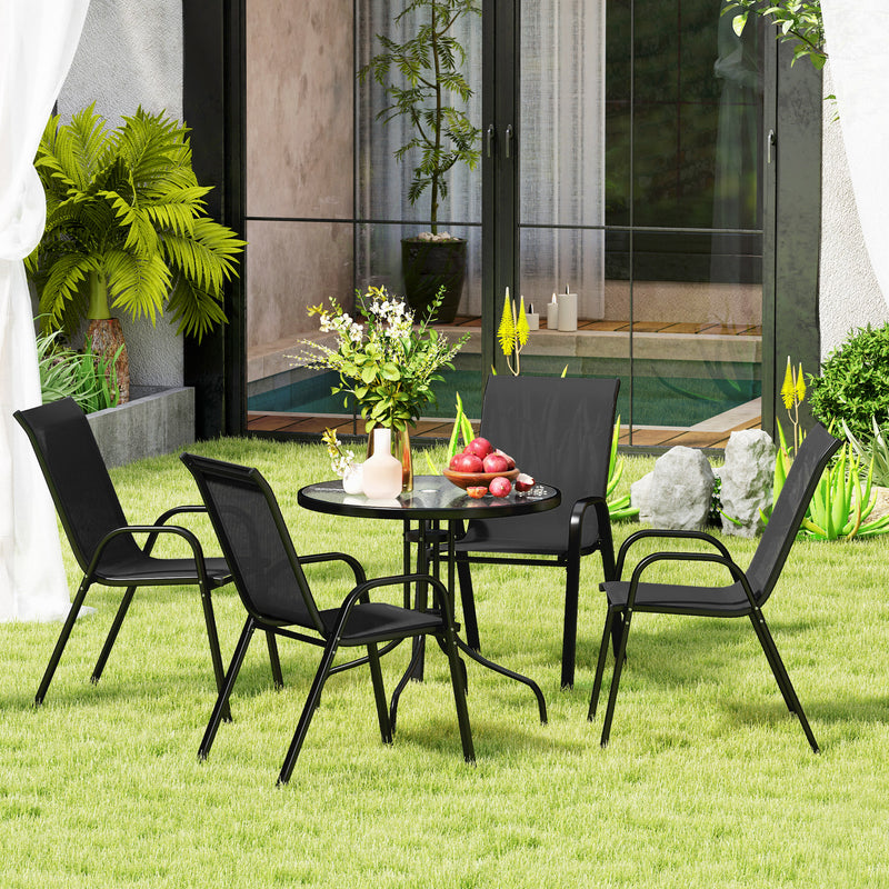 Outsunny - Five-Piece Steel Patio Set, with Glass-Top Table - Black