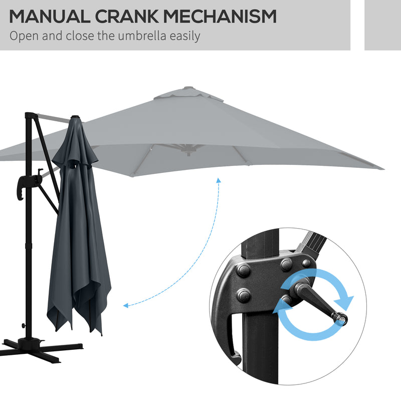 Outsunny - 10x10ft Cantilever Umbrella Rotatable Square Market Parasol, 4 Adjustable Angle for Outdoor Backyard Patio, Dark Grey — 84D-112V01CG