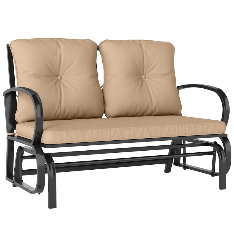 Outsunny - 2-Person Outdoor Glider Chair, Patio Double Rocking Loveseat with Steel Frame and Cushions for Backyard, Garden and Porch, Khaki
