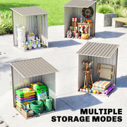 3.3' x 3.4' Lean-to Outdoor Garden Storage Shed, Galvanized Steel with Lockable Door for Patio Brown and White