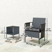 Outsunny - 3 Piece Wicker Patio Furniture Set, Outdoor Bistro Set, Side Pockets, Mesh Seat, 2 Tier Glass Table, Cushions, Black