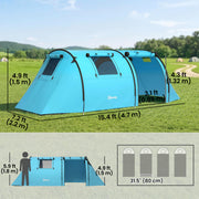 Outsunny - 3-4 Person Camping Tent with 2 Rooms, 3000mm Waterproof Portable Family Tent with Carry Bag, Sky Blue