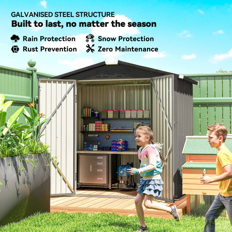 6.5' x 4' Outdoor Storage Shed, Metal Garden Shed with Lockable Double Doors, 4 Vents, Light Grey