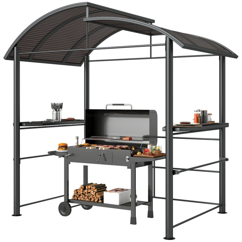 Outsunny - 8' x 5' Grill Gazebo with Vented PC Roof, Side Shleves, Dark Grey