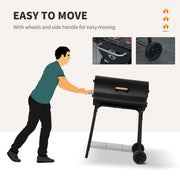 Outsunny - 30" Charcoal Barbecue Grill with Wheels Outdoor Barbecue with Adjustable Charcoal Rack, Storage Shelf, Wheel, for Garden Camping Picnic