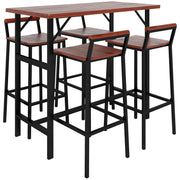 Outsunny - 5 Piece Patio Bar Set with 47" Bar Height Table and 4 Bar Stools, for Backyard, Balcony, Porch, Pool, Lawn, Brown
