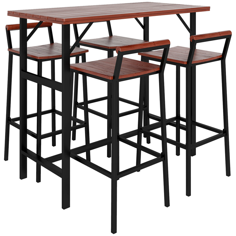 Outsunny - 5 Piece Patio Bar Set with 47" Bar Height Table and 4 Bar Stools, for Backyard, Balcony, Porch, Pool, Lawn, Brown