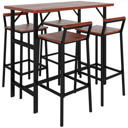 Outsunny - 5 Piece Patio Bar Set with 47" Bar Height Table and 4 Bar Stools, for Backyard, Balcony, Porch, Pool, Lawn, Brown